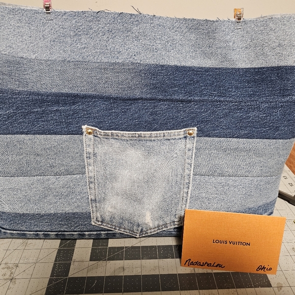 ❌️Sold❌️Repurposed Upcycled XL Denim Tote bag made with authentic LV straps etc. - Picture 9 of 15